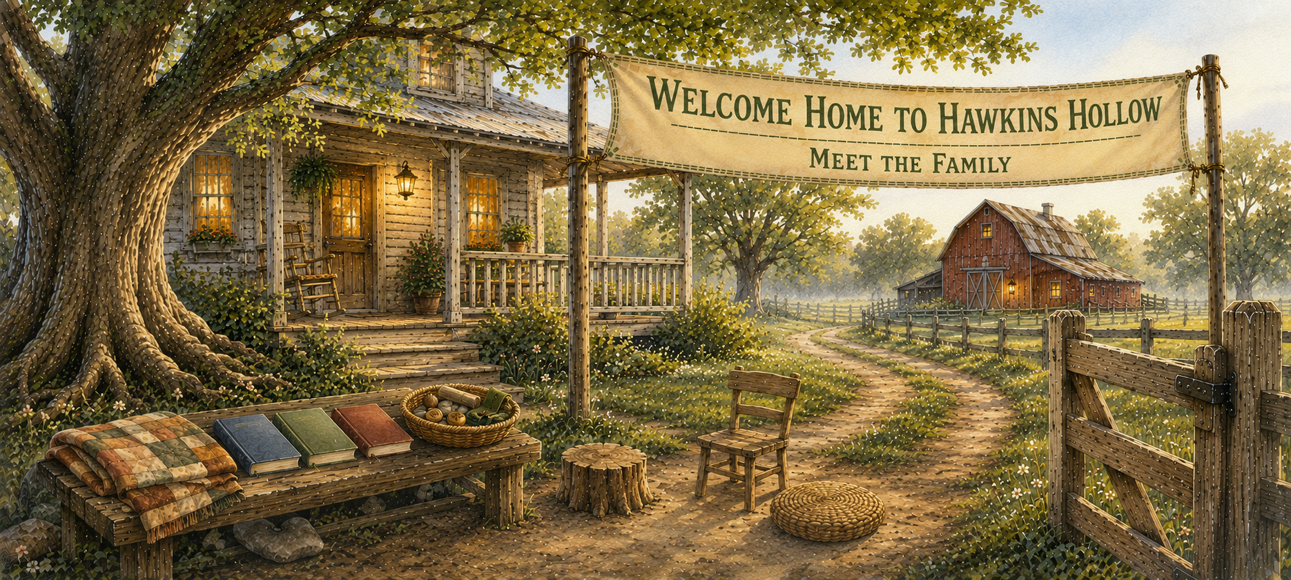 Meet the Friends banner welcoming visitors to the characters of Hawkins Hollow.